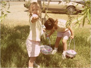 Ris holding out an egg she found